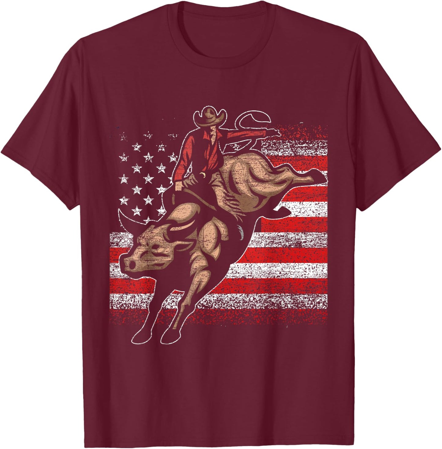 USA Bull Rider Cowboy T-Shirt - T-Shirt | Maroon