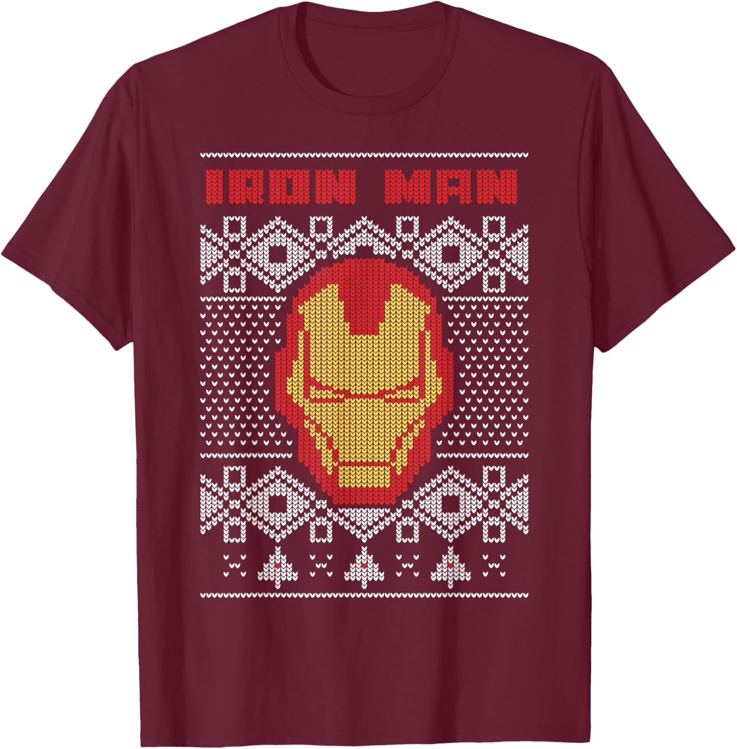 Marvel Christmas Iron Man Ugly Sweater T-Shirt - T-Shirt | Maroon