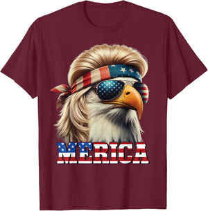 Funny Eagle Merica 4th July Blonde Wig Mullet Man T-Shirt - T-Shirt | Maroon