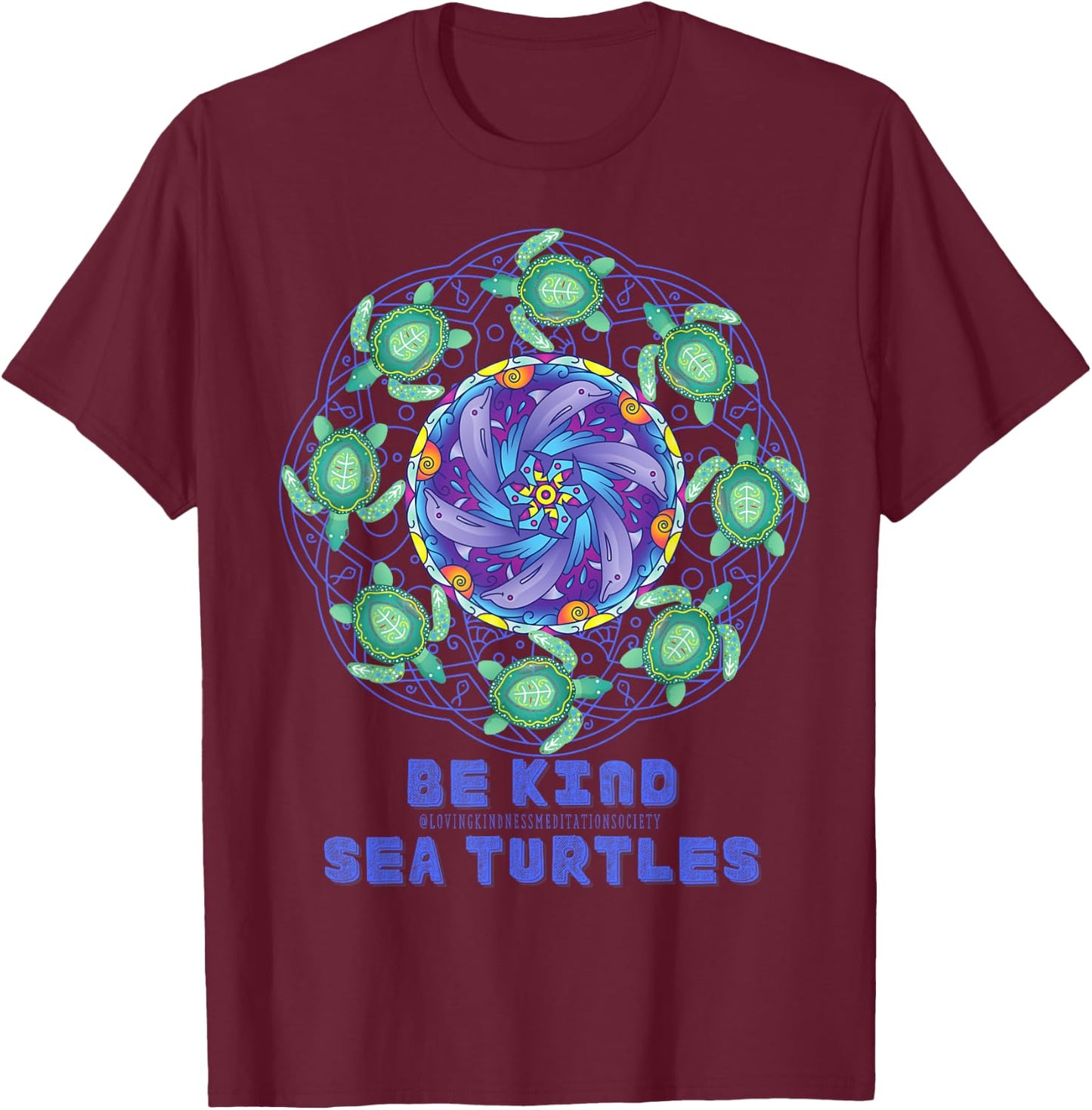 Sea Turtle Dolphins Mandala Ocean Surf Beach Loving Kindness T-Shirt - T-Shirt | Maroon