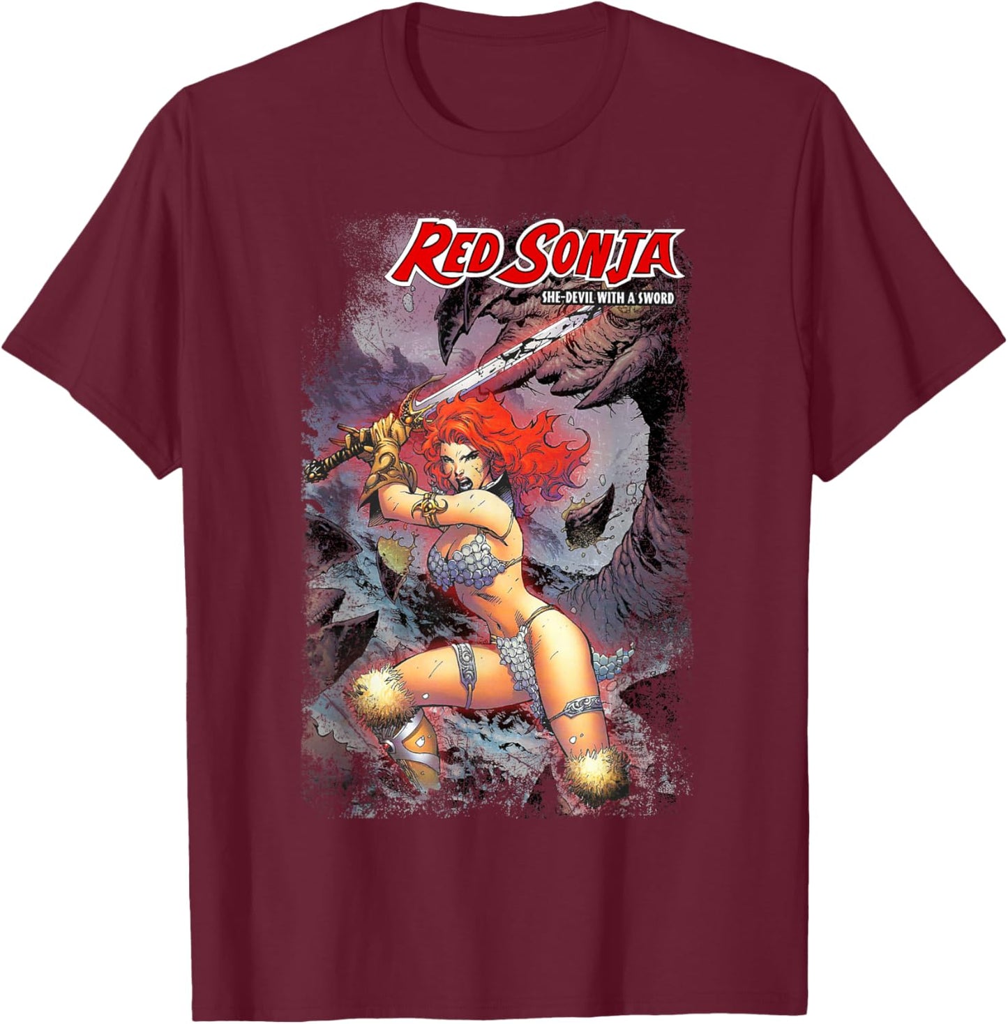 Jim Lee Comic Cover She-Devil Sword Warrior Queen T-Shirt - T-Shirt | Maroon