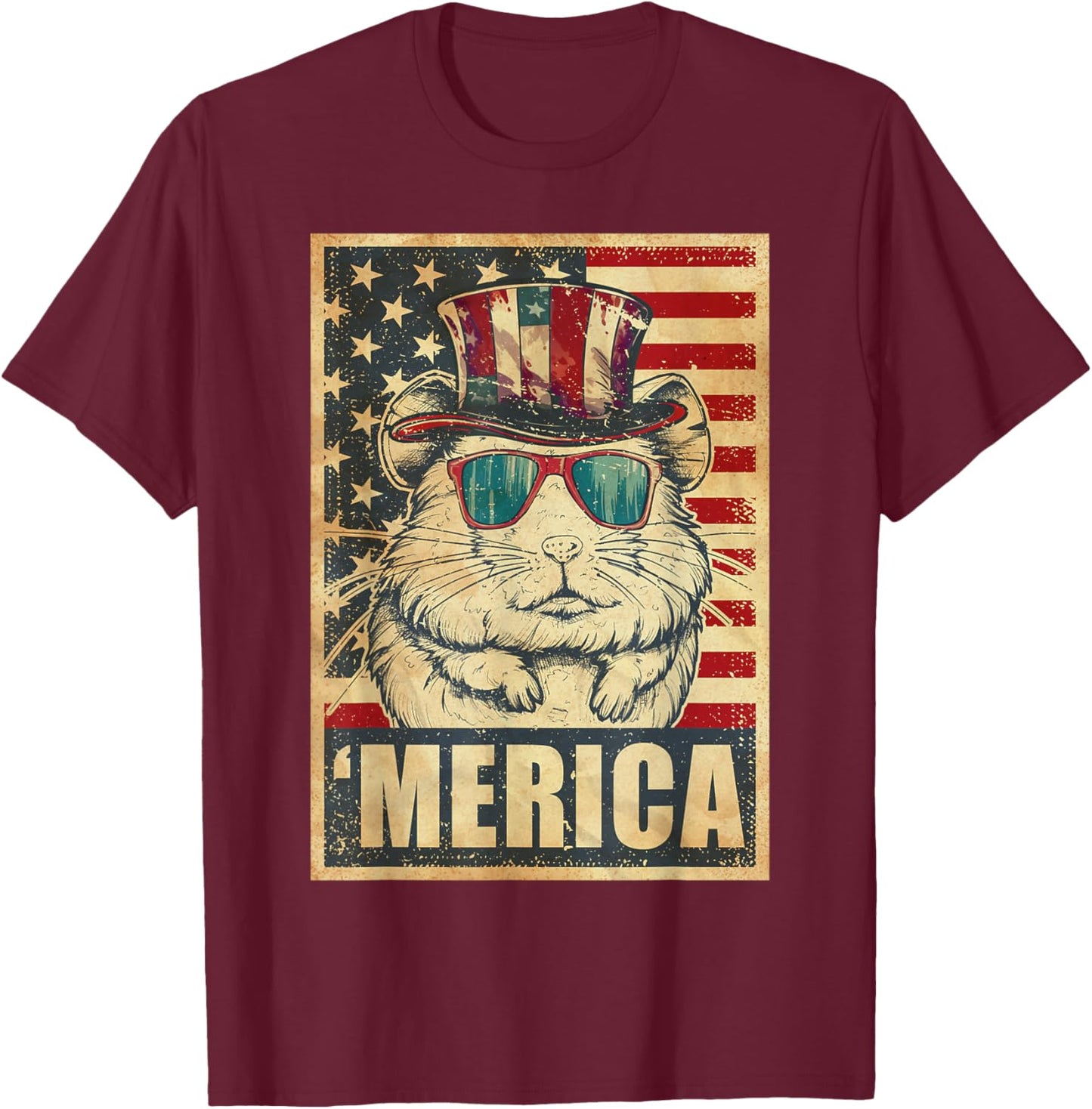Hamster Merica Vintage American Flag 4th Of July Kids Men T-Shirt - T-Shirt | Maroon