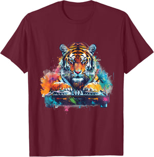 Tiger Music DJ House Dance Club Techno Turntable DJ Tiger T-Shirt - T-Shirt | Maroon
