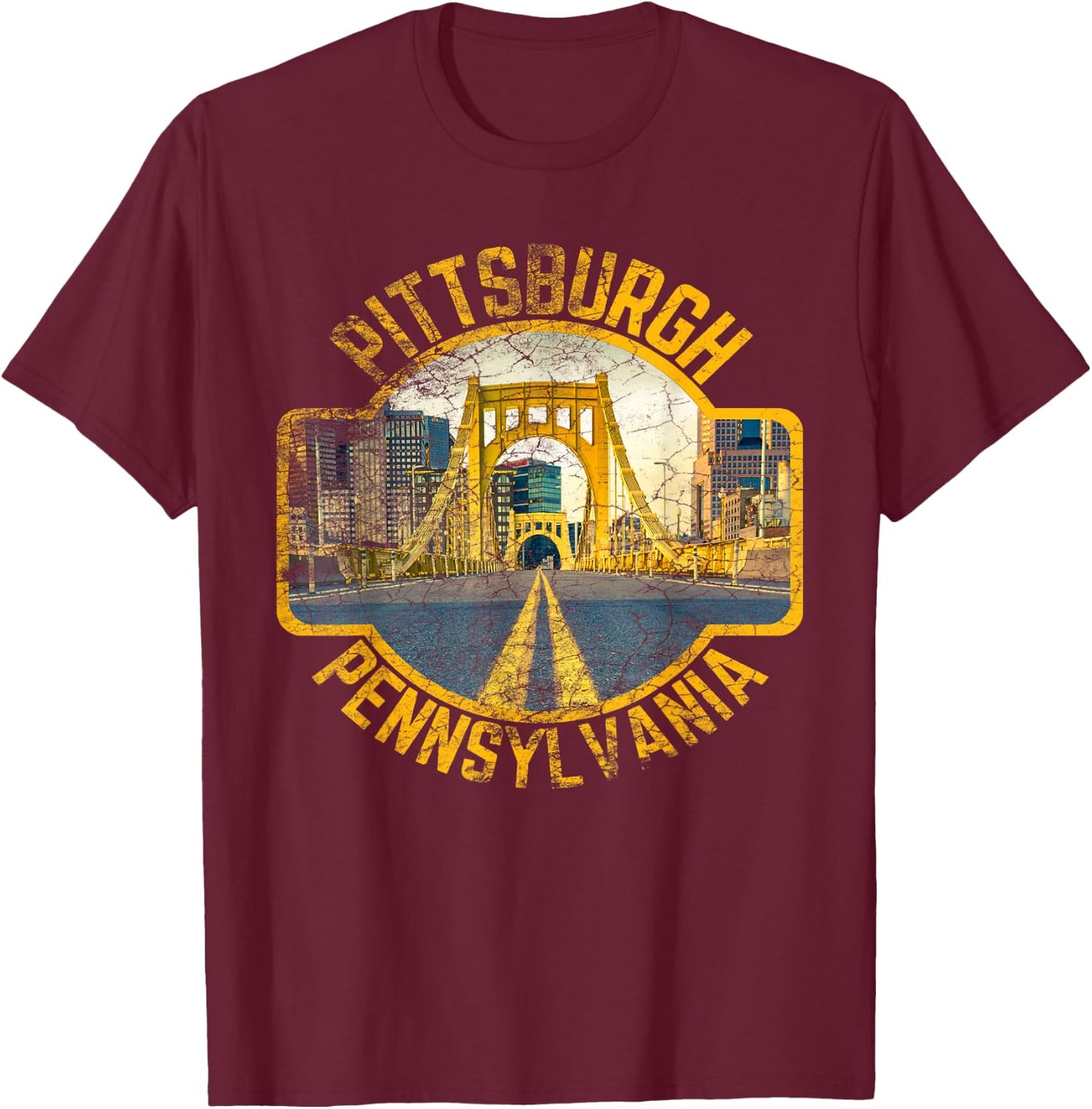 Pittsburgh Pennsylvania Steel City Skyline Photography 412 T-Shirt - T-Shirt | Maroon