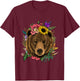 Bear Shirt Nature Floral Grizzly Bear Face Animal Bear Lover T-Shirt - T-Shirt | Maroon