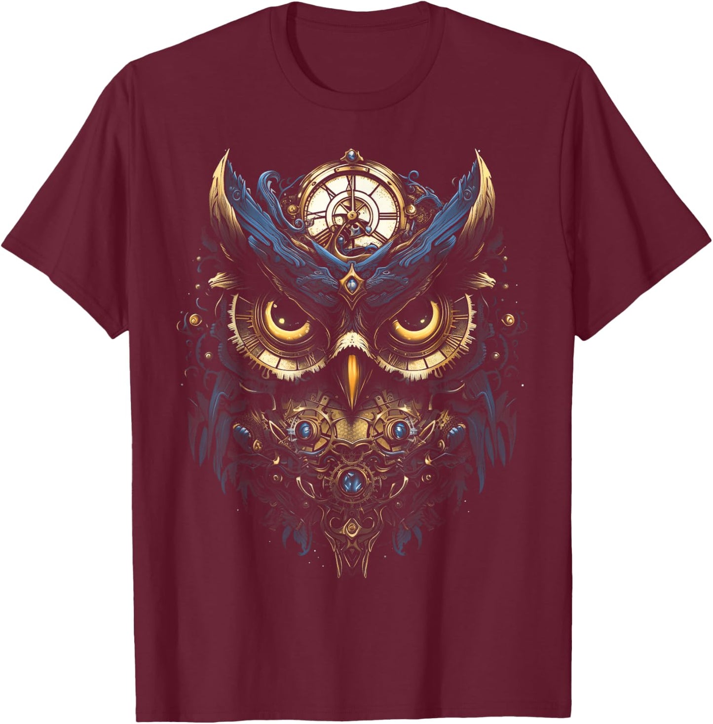 Steampunk Mechanical owl Victorian Bird T-Shirt - T-Shirt | Maroon