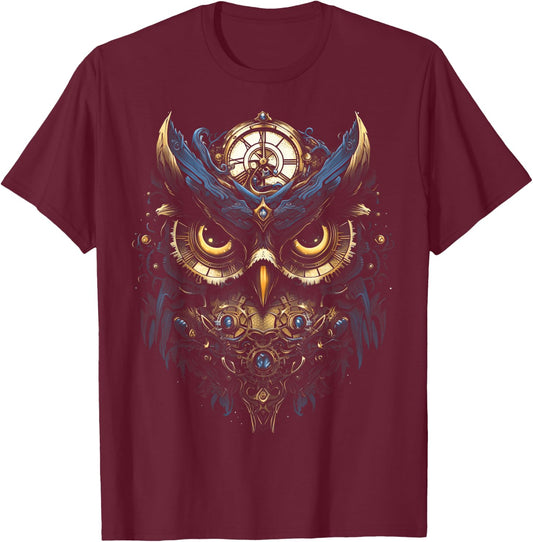 Steampunk Mechanical owl Victorian Bird T-Shirt - T-Shirt | Maroon