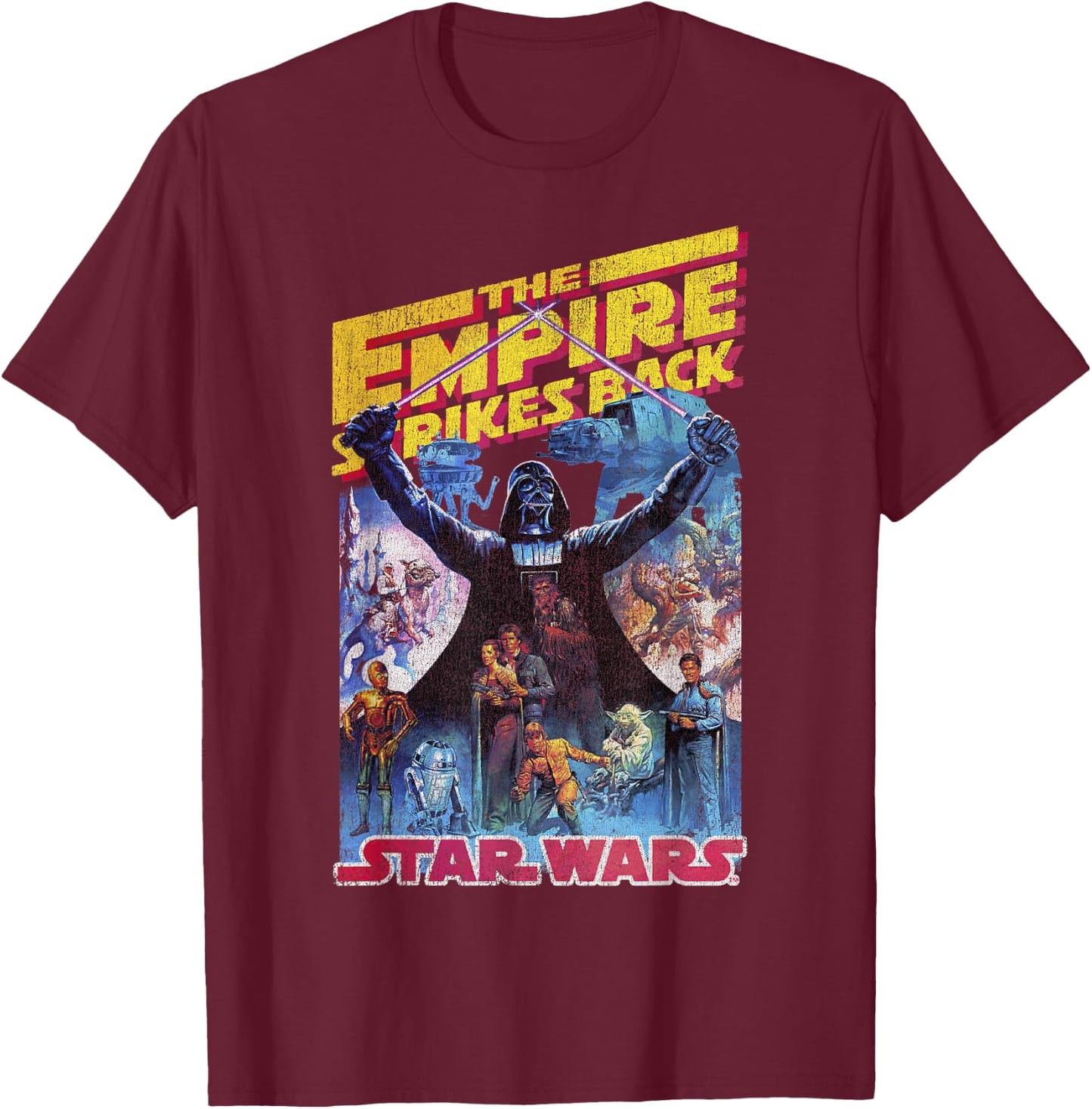Star Wars Empire Strikes Back Retro Poster T-Shirt - T-Shirt | Maroon
