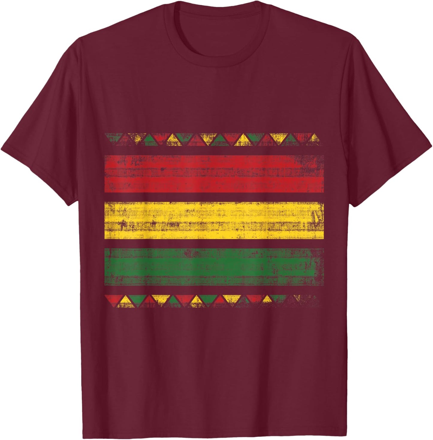 African Colors Red Green and Yellow Distressed T-Shirt - T-Shirt | Maroon