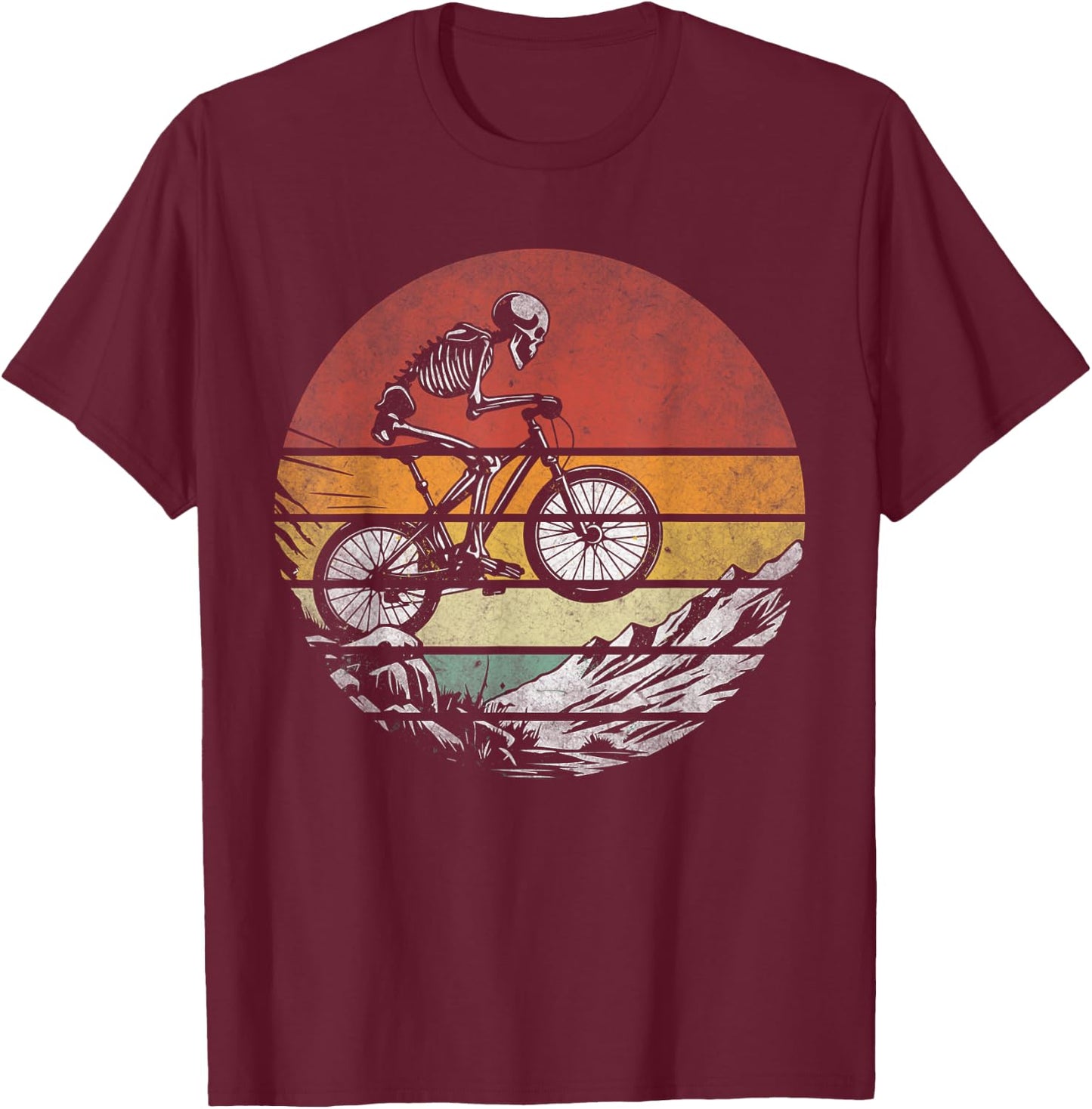 Skeleton Riding Bicycle Vintage Mountain Biking Skeleton T-Shirt - T-Shirt | Maroon