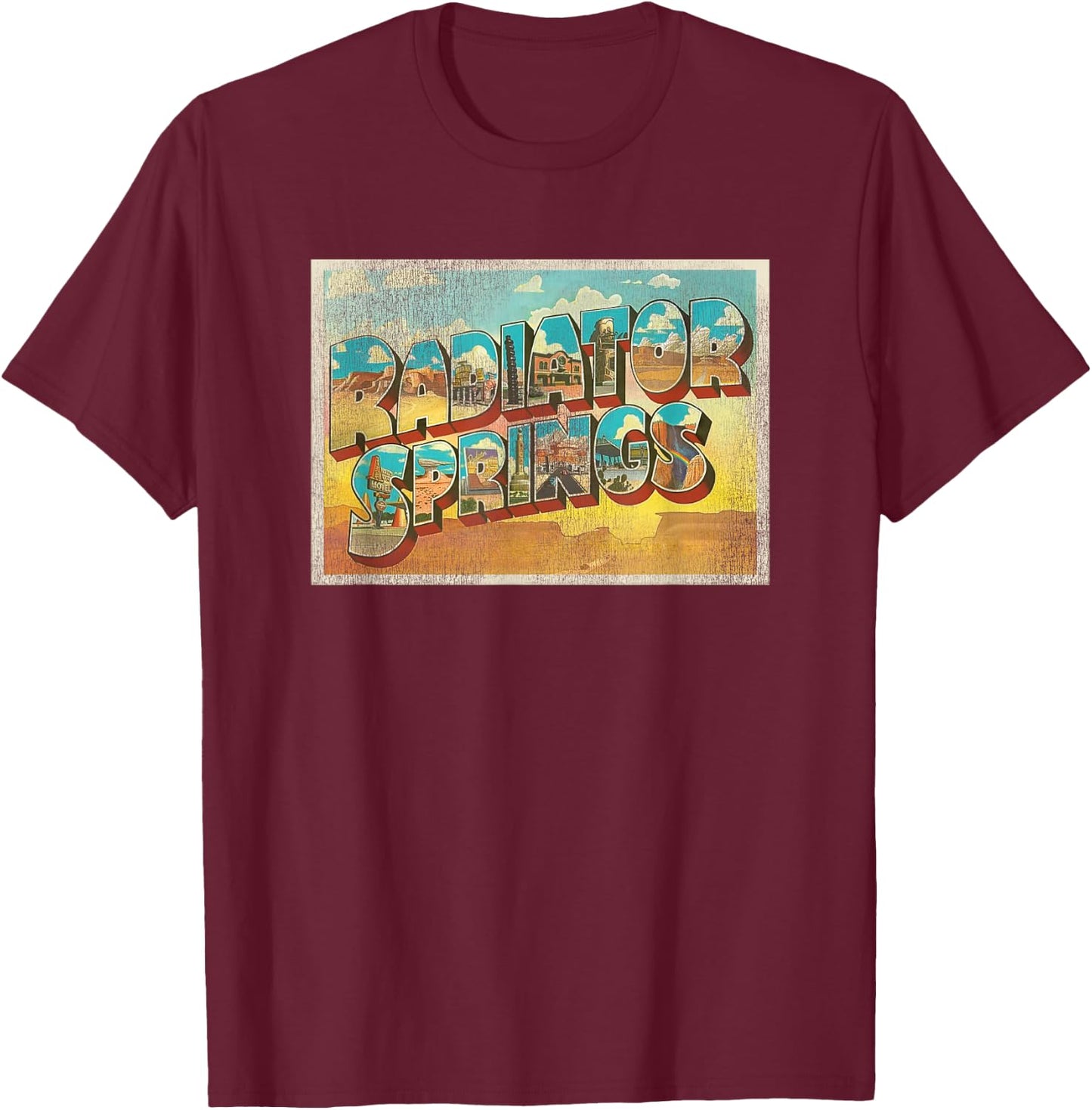 Disney Pixar Cars Radiator Springs Postcard T-Shirt - T-Shirt | Maroon