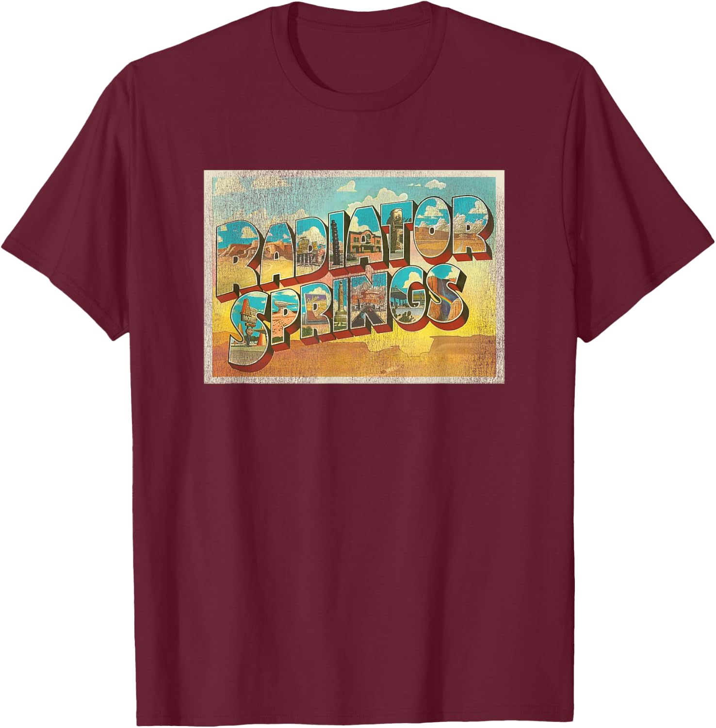 Disney Pixar Cars Radiator Springs Postcard T-Shirt - T-Shirt | Maroon