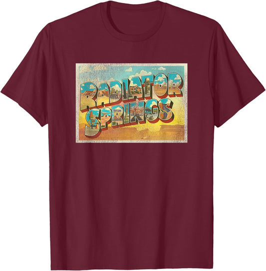 Disney Pixar Cars Radiator Springs Postcard T-Shirt - T-Shirt | Maroon