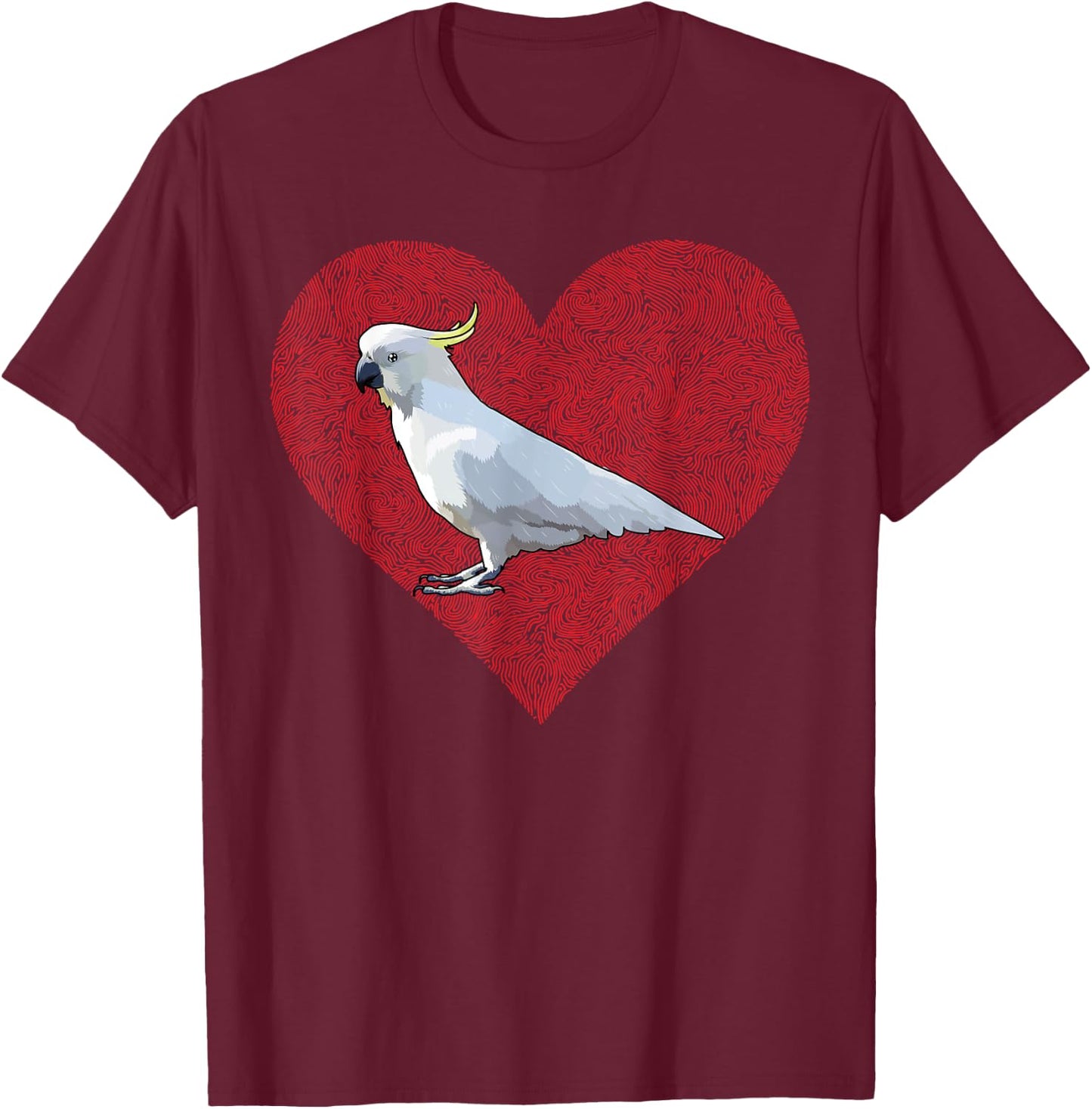 Cockatoo Valentines Day Bird Love Fingerprint T-Shirt - T-Shirt | Maroon