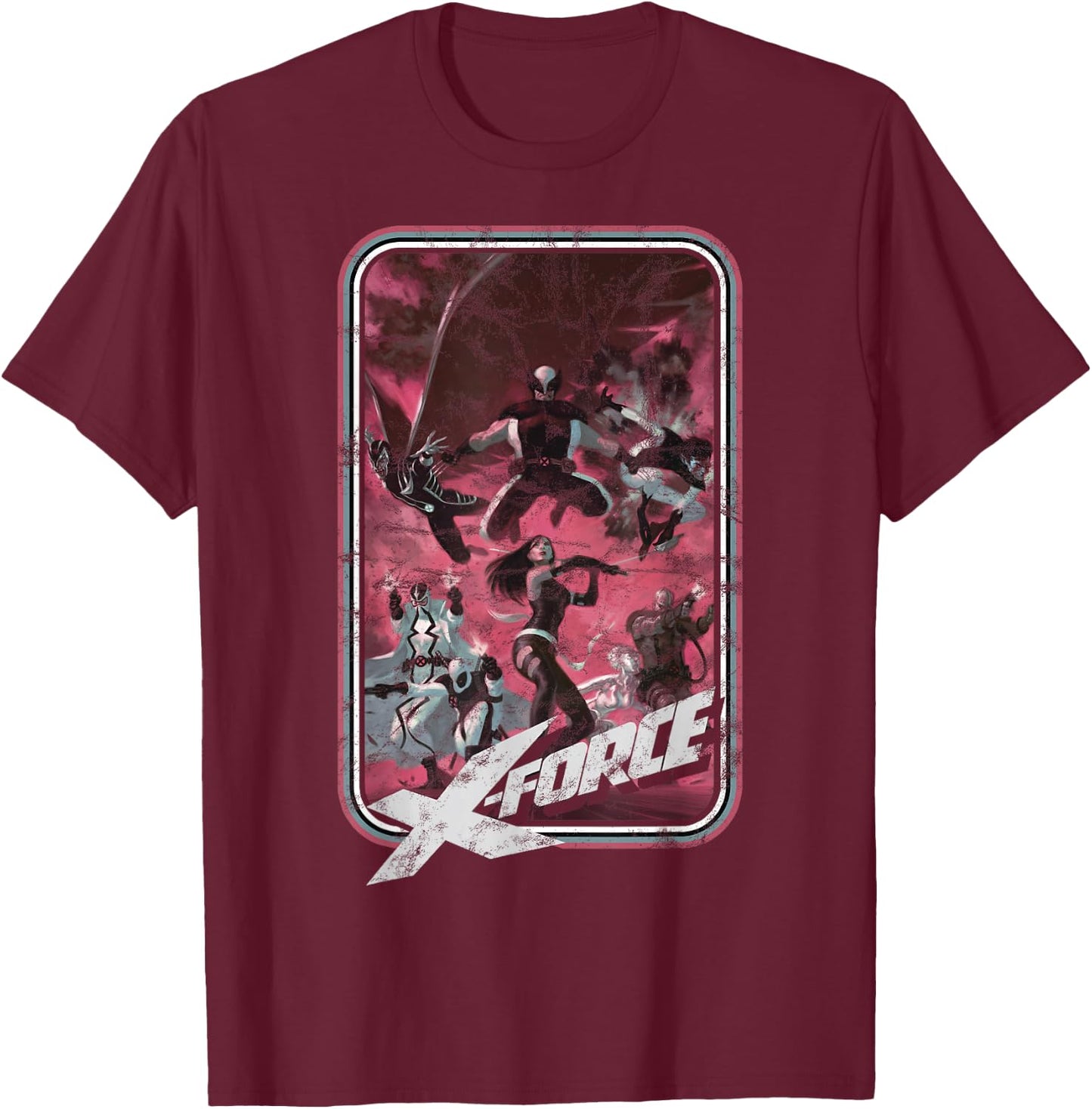 Marvel X-Force Group Shot Action Pose Poster T-Shirt - T-Shirt | Maroon