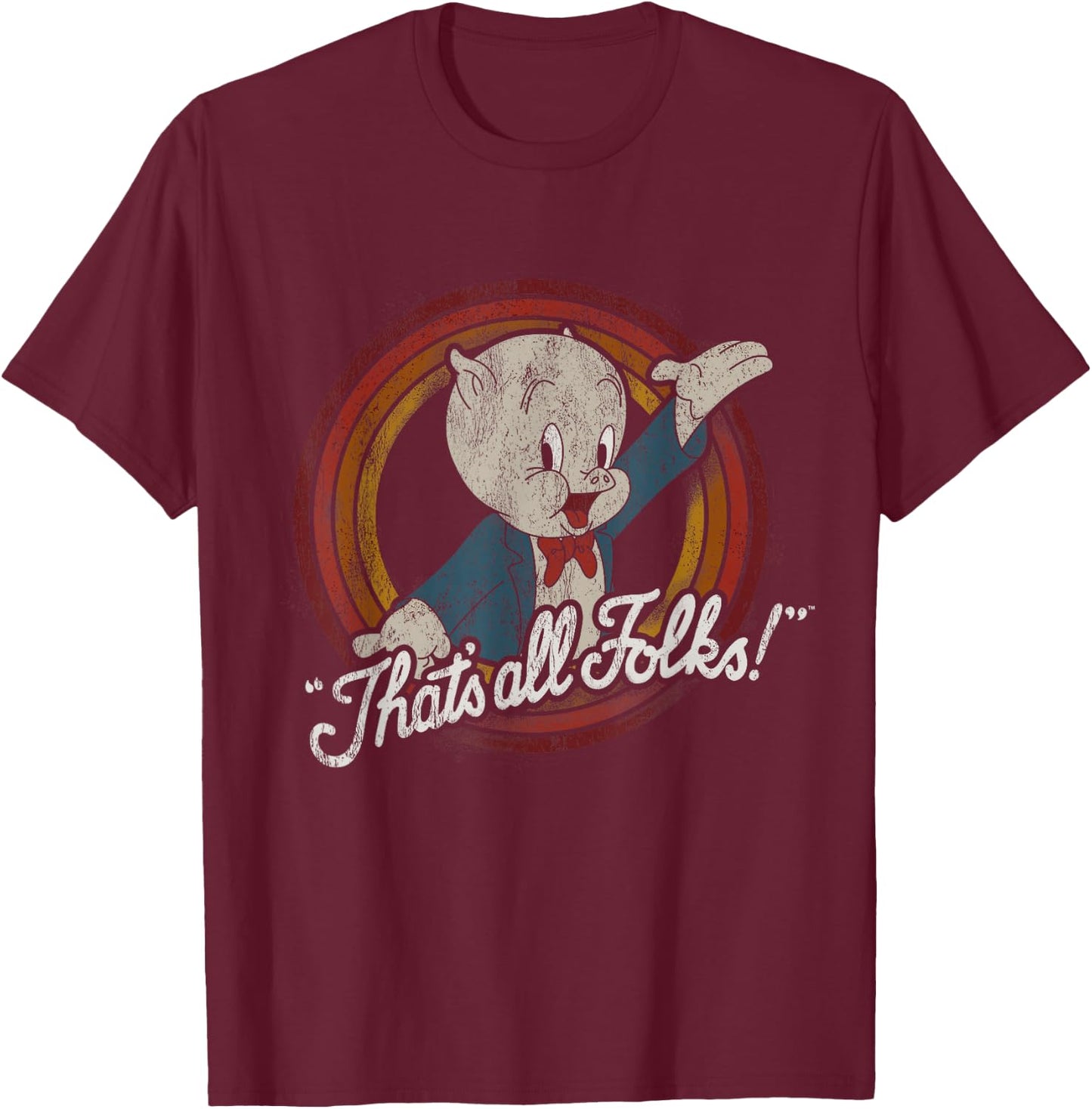 Looney Tunes Porky Pig That's All Folks Classic T-Shirt - T-Shirt | Maroon