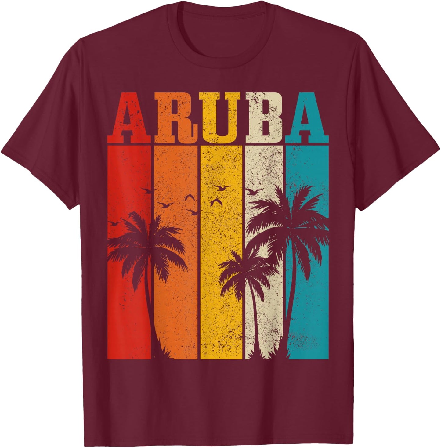Aruba Vintage Surfer Palm Tree Souvenir T-Shirt - T-Shirt | Maroon