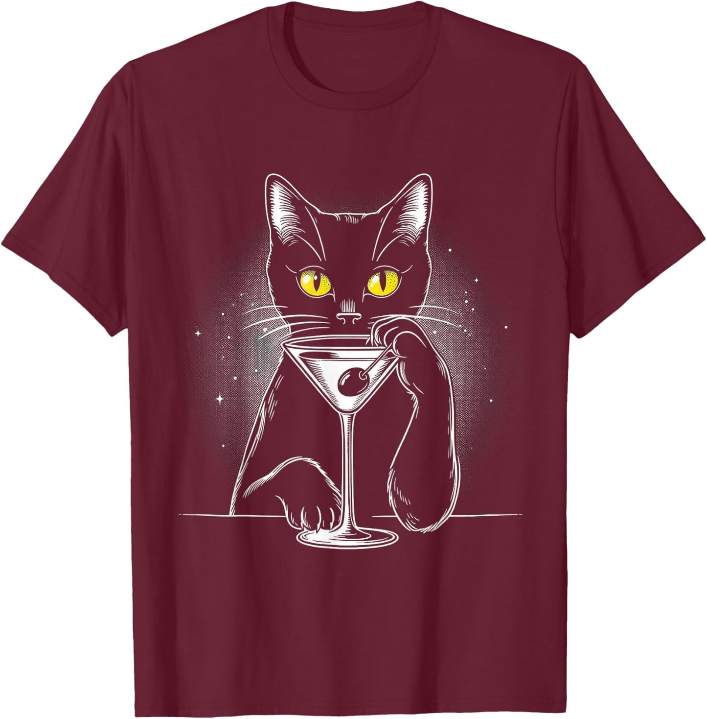 Black Cat Martini - Perfect for Cats and Drink Lovers T-Shirt - T-Shirt | Maroon