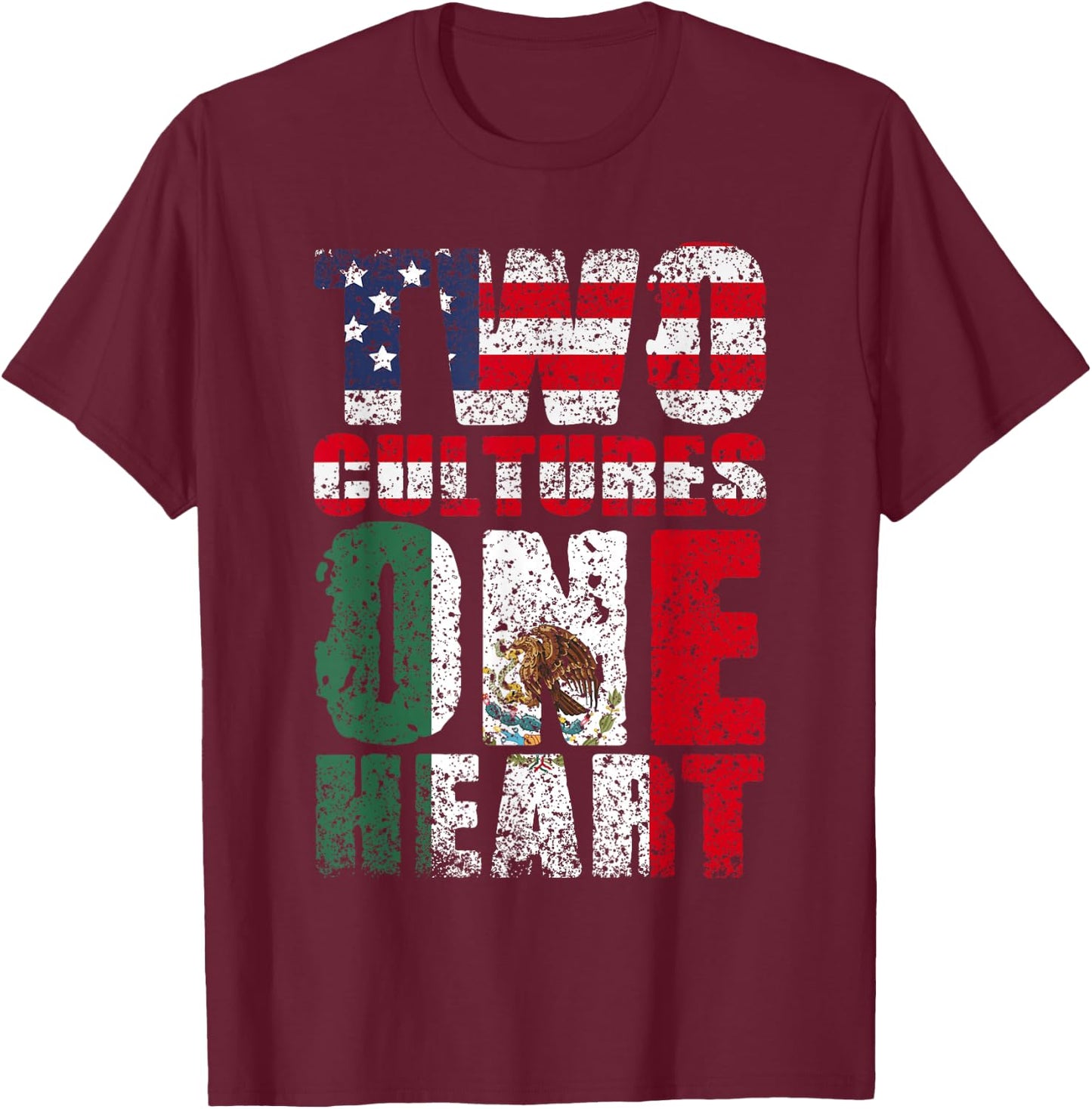 Zwei Kulturen EIN Herz Mexico USA Mexican American T-Shirt - T-Shirt | Maroon