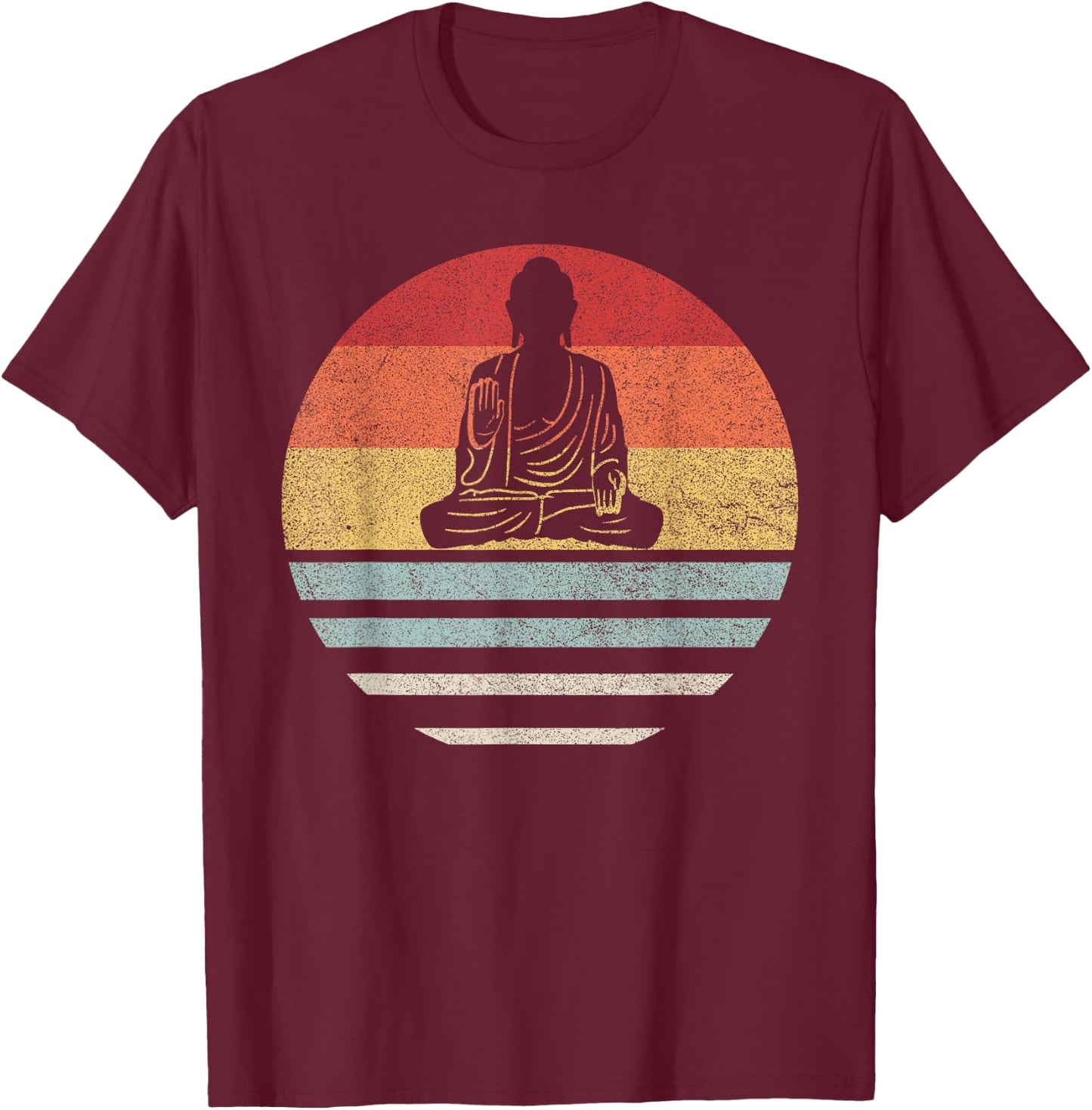 Vintage Retro Buddha Ying and Yang Zen Yoga T-Shirt - T-Shirt | Maroon