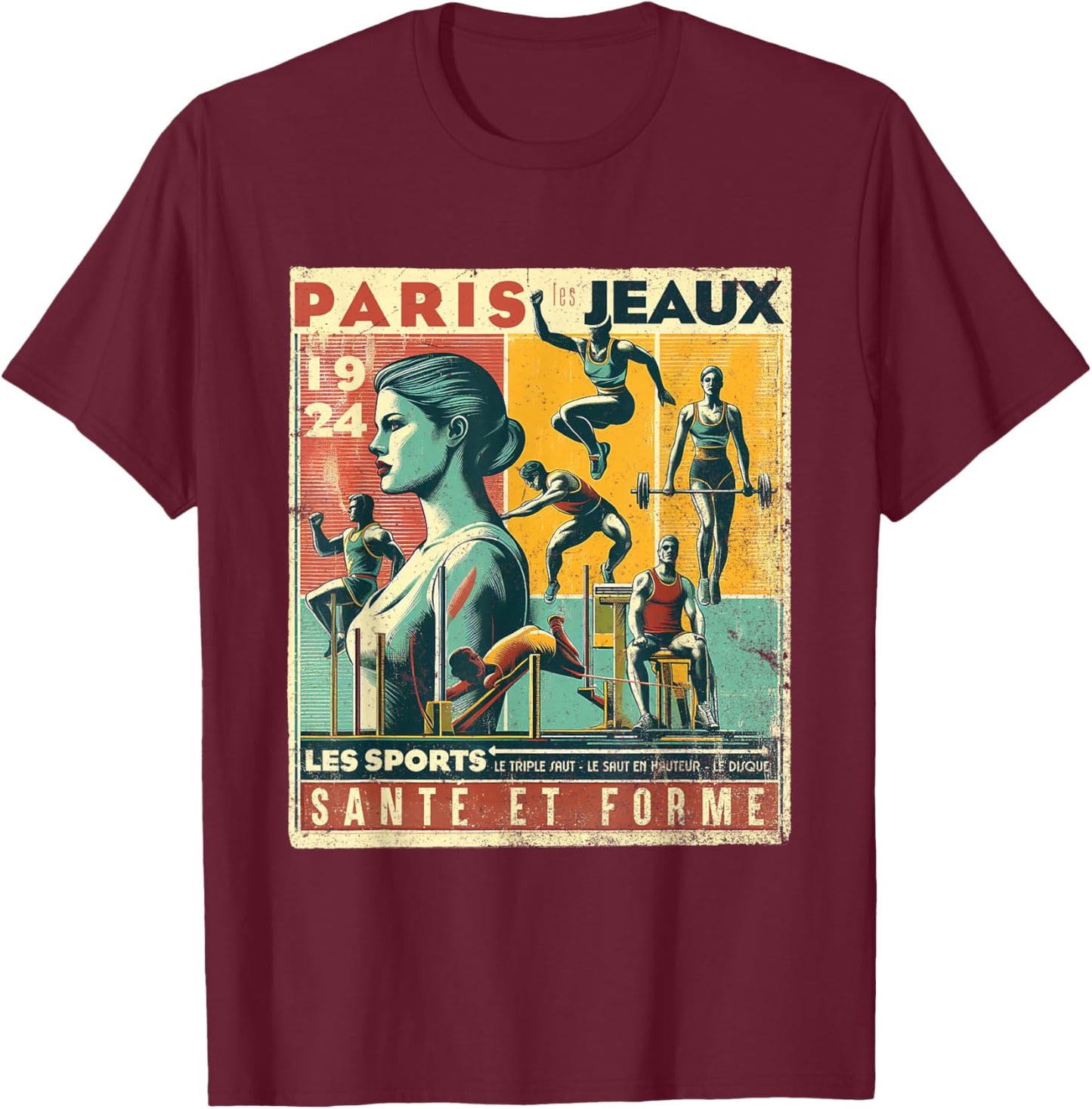 Paris Vintage The Games 1924 Health And Fitness T-Shirt - T-Shirt | Maroon
