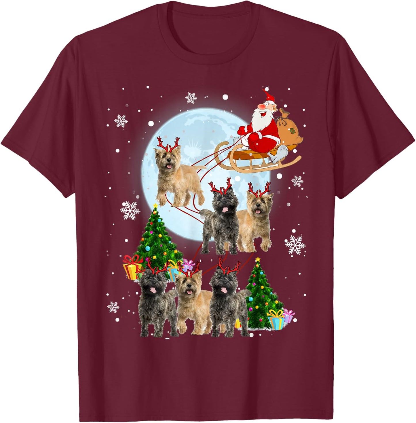 Cairn Terrier Reindeer Christmas Cairn Terrier Lover Gifts T-Shirt - T-Shirt | Maroon