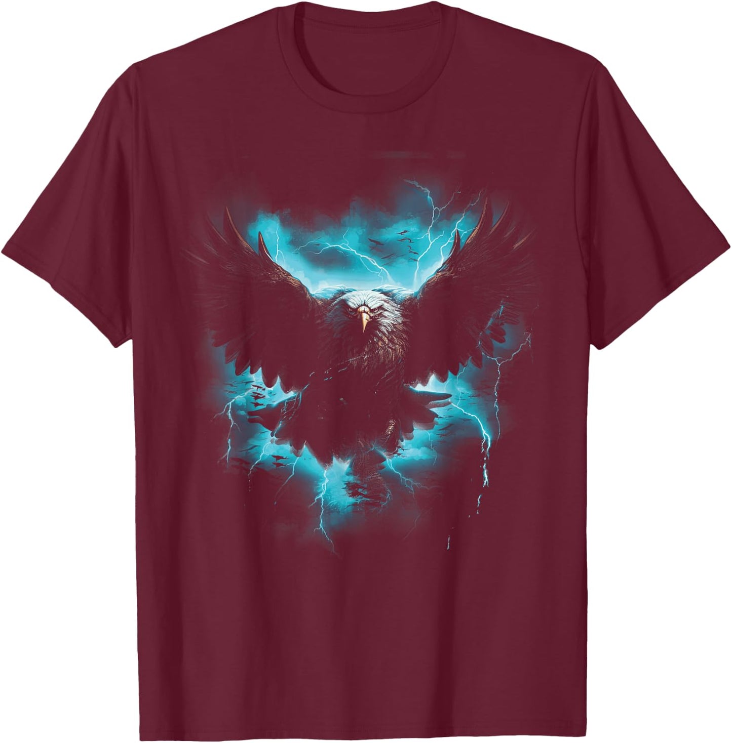 Bald eagle Bird Nature Usa Lightning T-Shirt - T-Shirt | Maroon