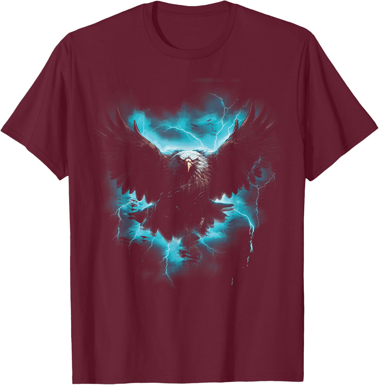 Bald eagle Bird Nature Usa Lightning T-Shirt - T-Shirt | Maroon