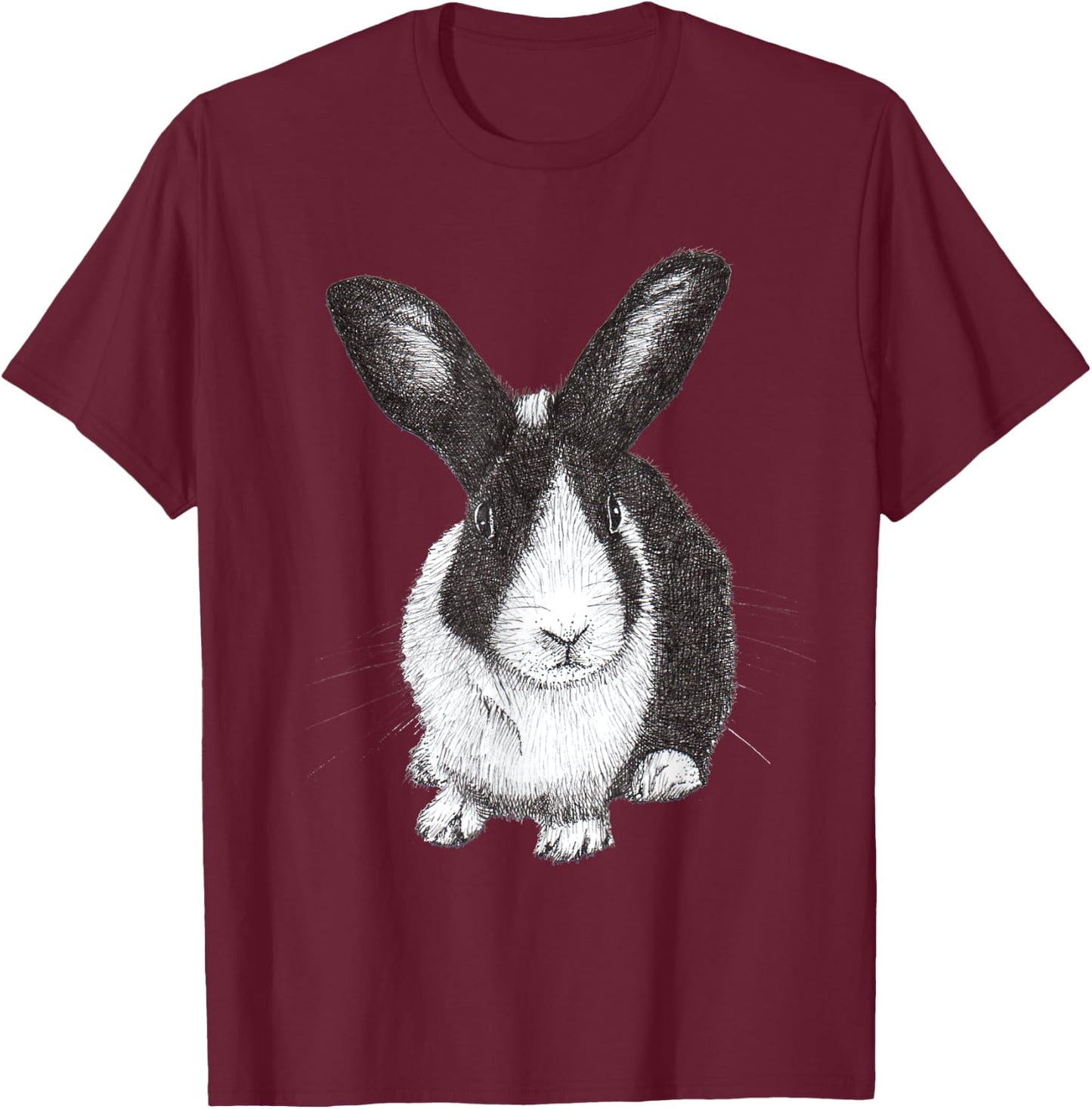 ChescaMade Dutch Bunny Rabbit Drawing - Women's Grey Rabbit Themed - Small - Classic Fit - Short Sleeve - Cotton, Polyester - Unique Rabbit Drawing Graphic T-Shirt - T-Shirt | Maroon