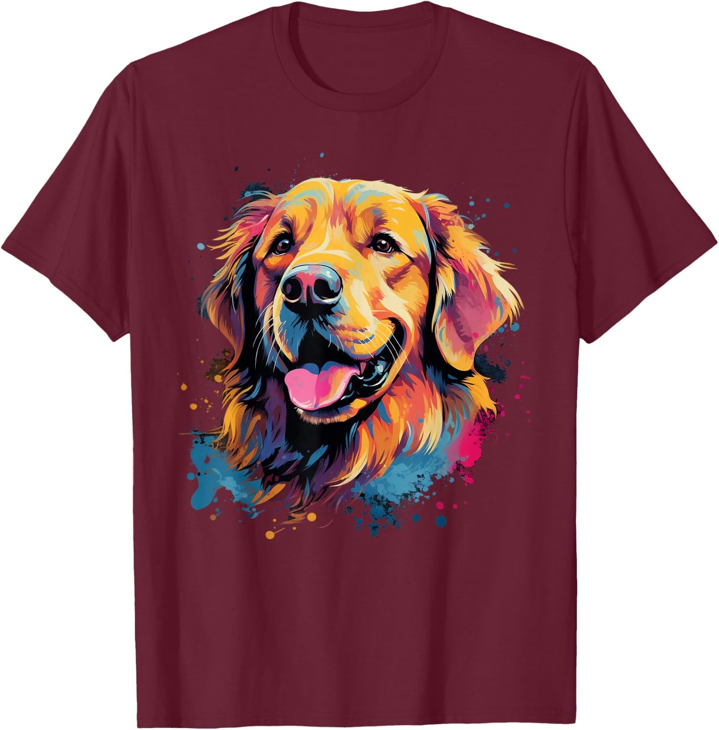 Colorful Golden Retriever Dog T-Shirt - T-Shirt | Maroon
