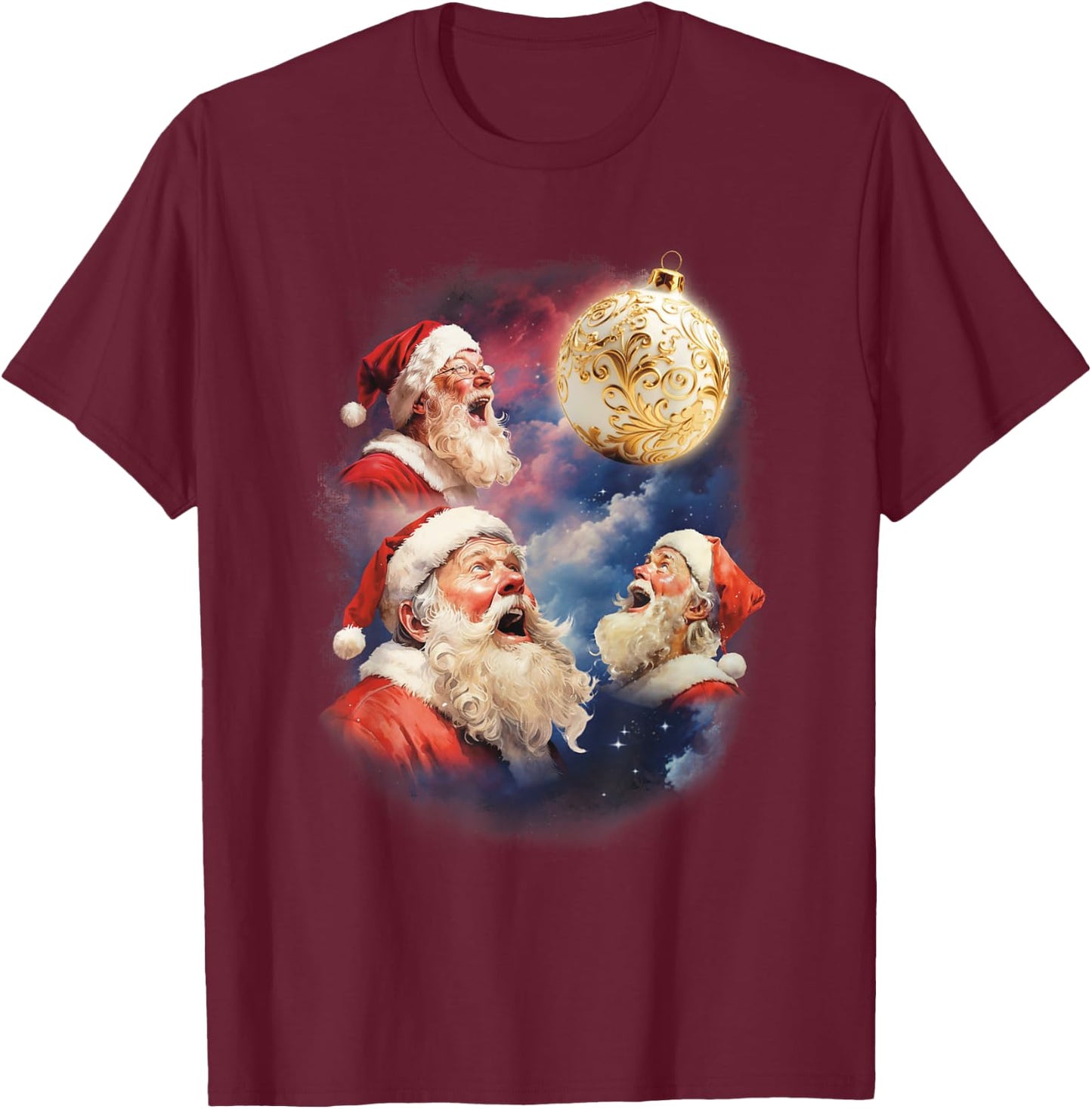 Weird Christmas Santas Howling At Moon Meme Weird Festive T-Shirt - T-Shirt | Maroon
