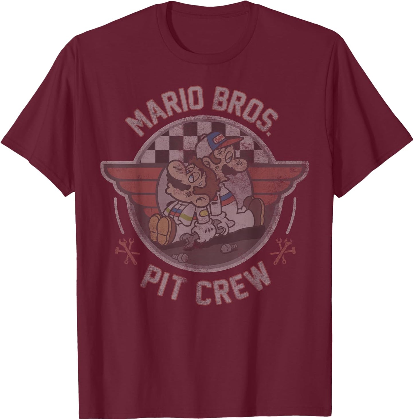 Mario Kart Mario & Luigi Mario Bros. Pit Crew Fade T-Shirt - T-Shirt | Maroon