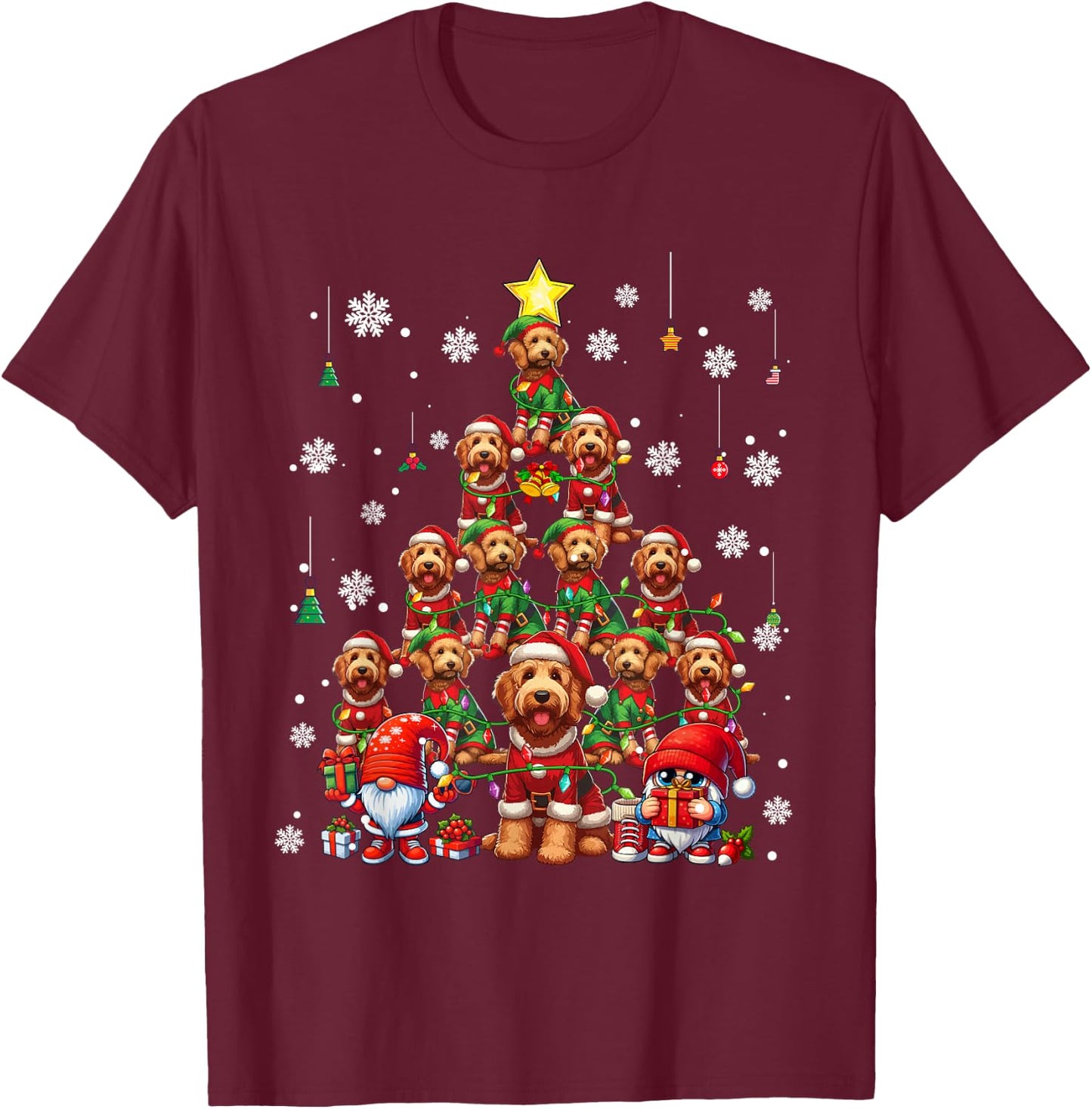 Squad Xmas Labradoodles Cosplay Santa Elf Christmas Tree T-Shirt - T-Shirt | Maroon