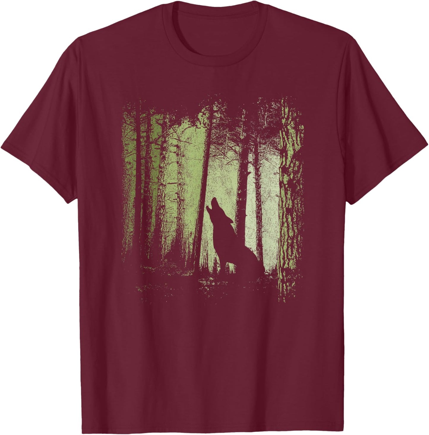Twilight Forest Romantic Howling Wolf Silhouette T-Shirt - T-Shirt | Maroon