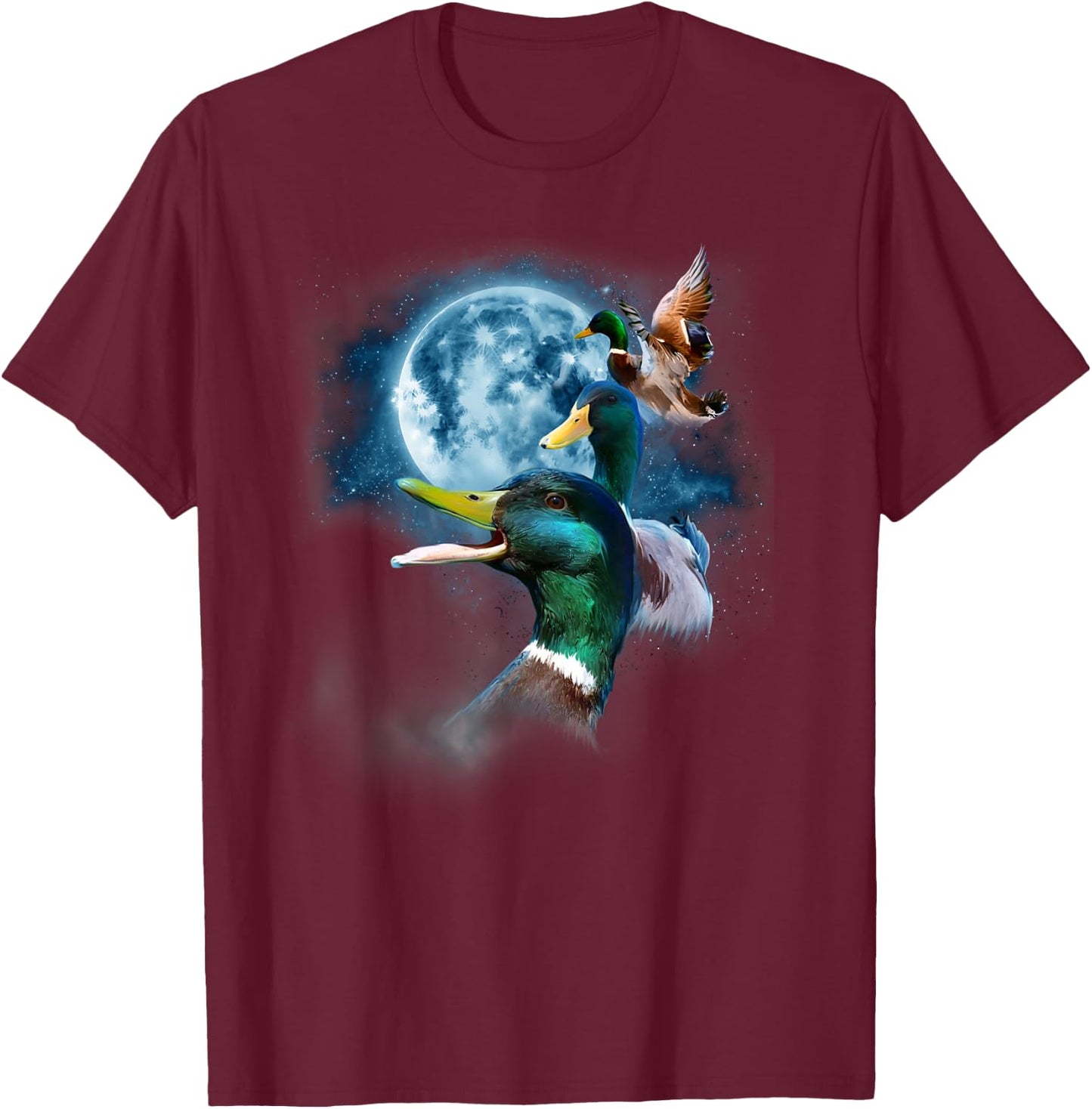 Funny Mallard Duck Shirt - Howling at The Moon Duck T-Shirt - T-Shirt | Maroon