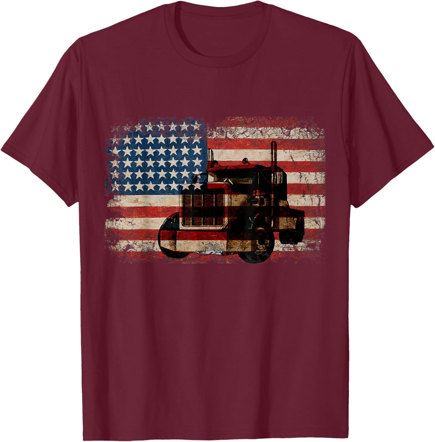 Truck Driver American Flag Trucker Gift Semi Truck T-Shirt - T-Shirt | Maroon