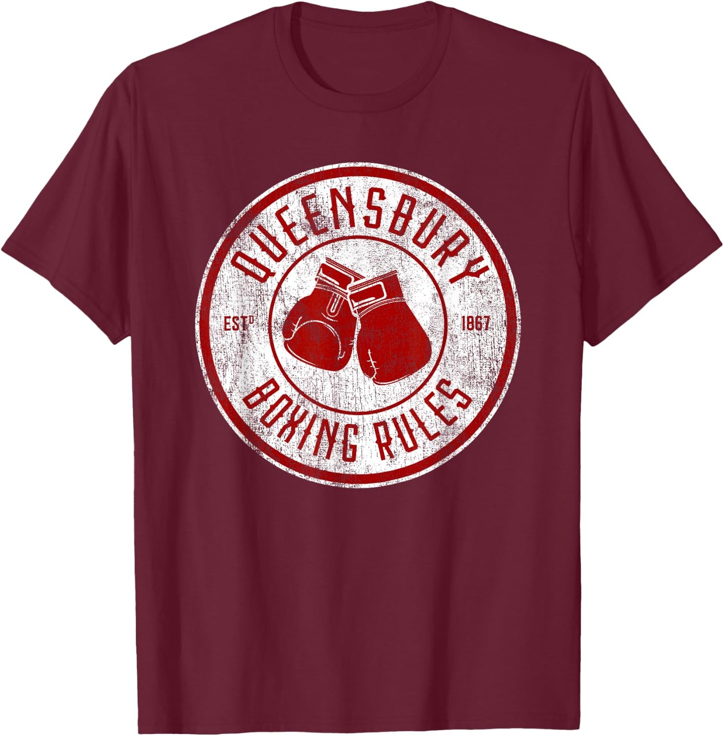 Distressed Queensbury Boxing Rules - Vintage Boxing T-Shirt - T-Shirt | Maroon
