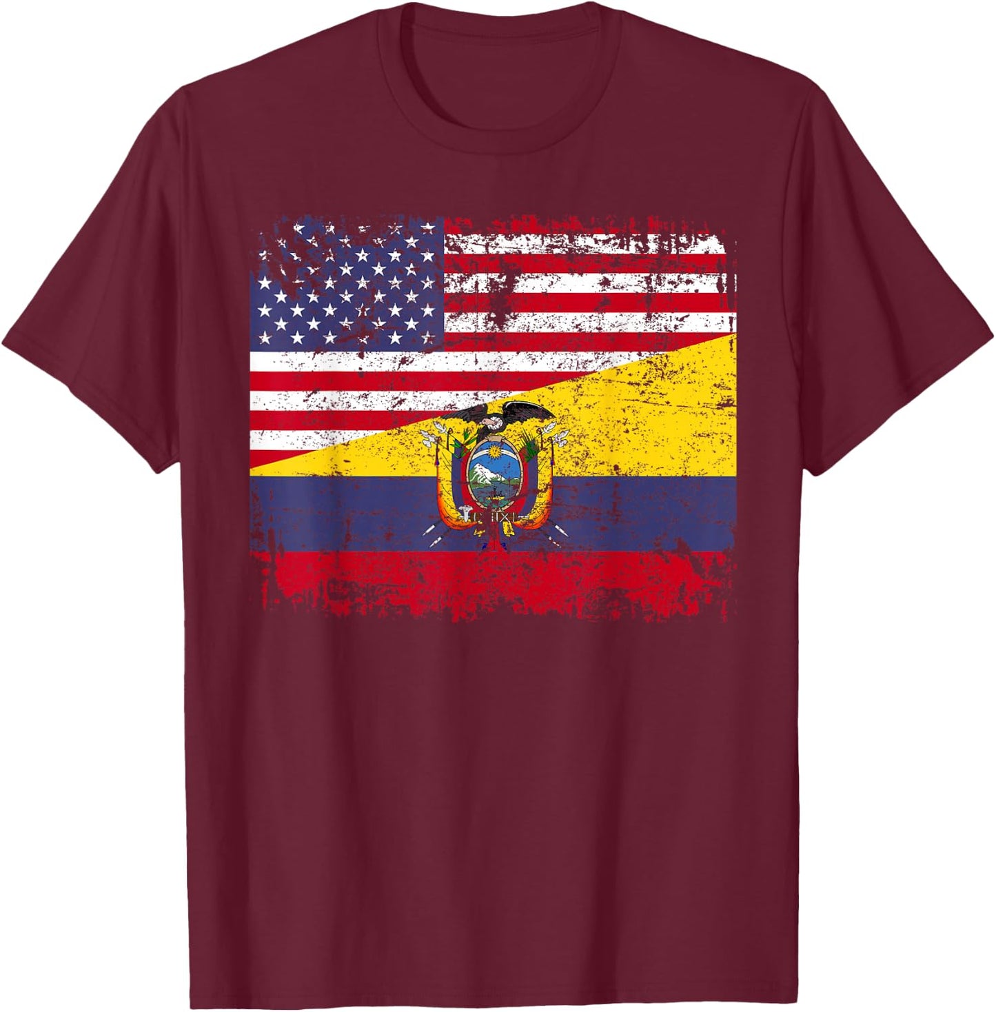 Ecuadorian Roots | Half American Flag | USA Ecuador Flag T-Shirt - T-Shirt | Maroon