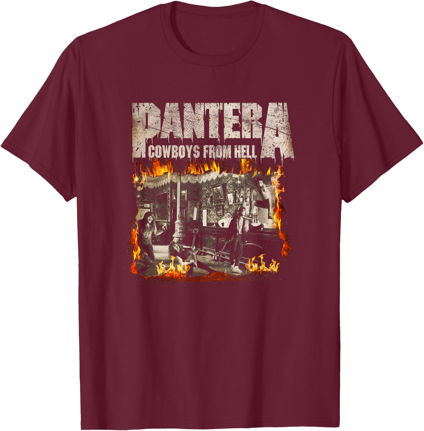 Pantera Official Vintage Flames T-Shirt - T-Shirt | Maroon