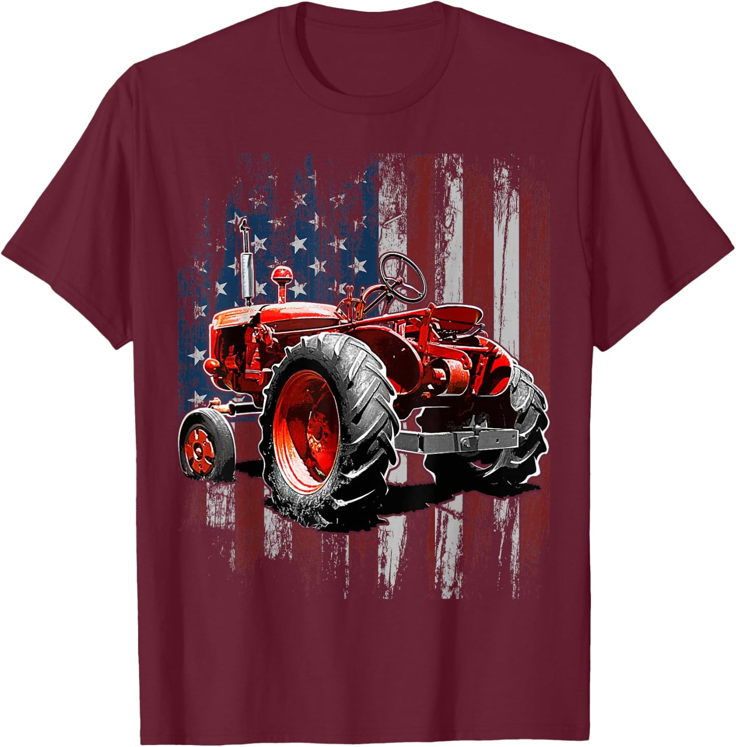 Patriotic Tractor American Flag Tractor Farmer Farm Gift Men Small T-Shirt - T-Shirt | Maroon