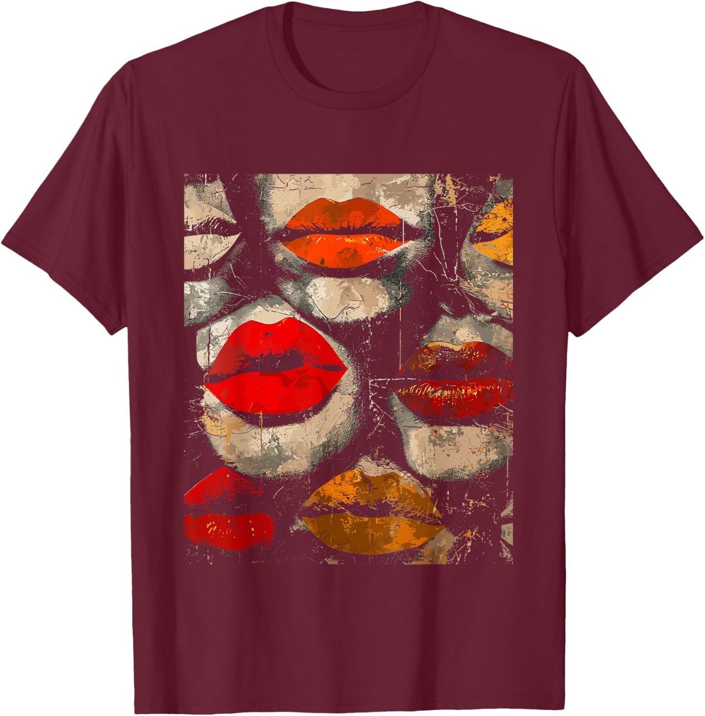 Beautiful Kissing Lips with Red Lipstick Men, Women, Girls T-Shirt - T-Shirt | Maroon