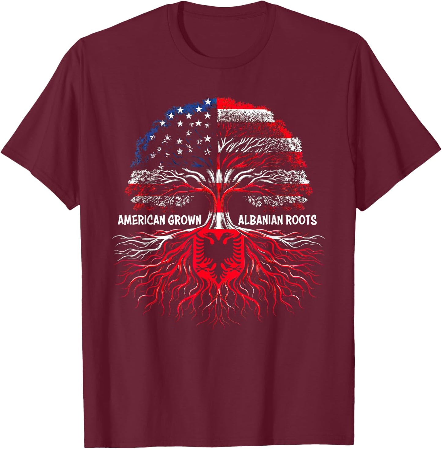 American Grown Albanian Roots Kosovo flag proud Albanian T-Shirt - T-Shirt | Maroon