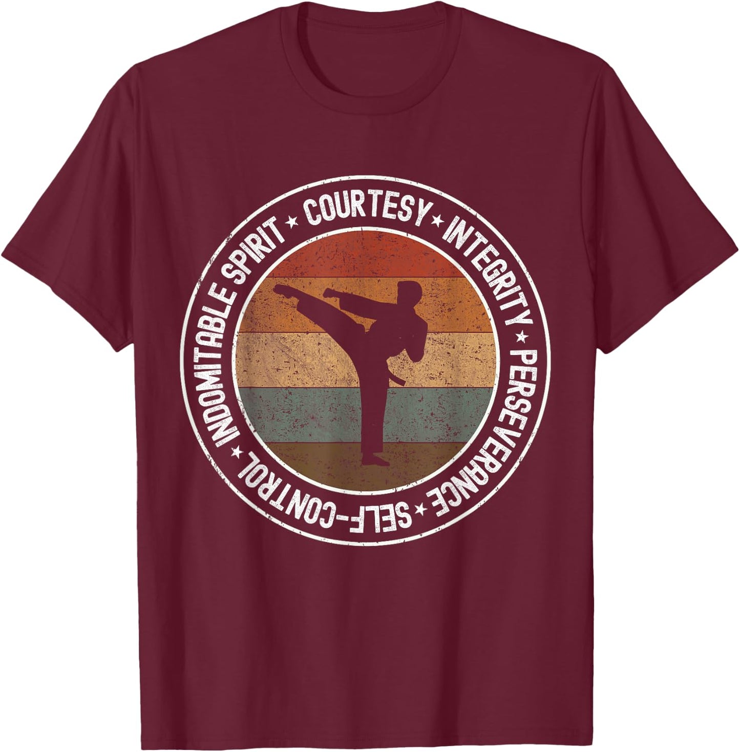5 Tenet of Taekwondo Vintage Taekwondo Kicking outfit T-Shirt - T-Shirt | Maroon