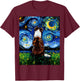 Red Border Collie Starry Night Dog Artwork T-Shirt - T-Shirt | Maroon