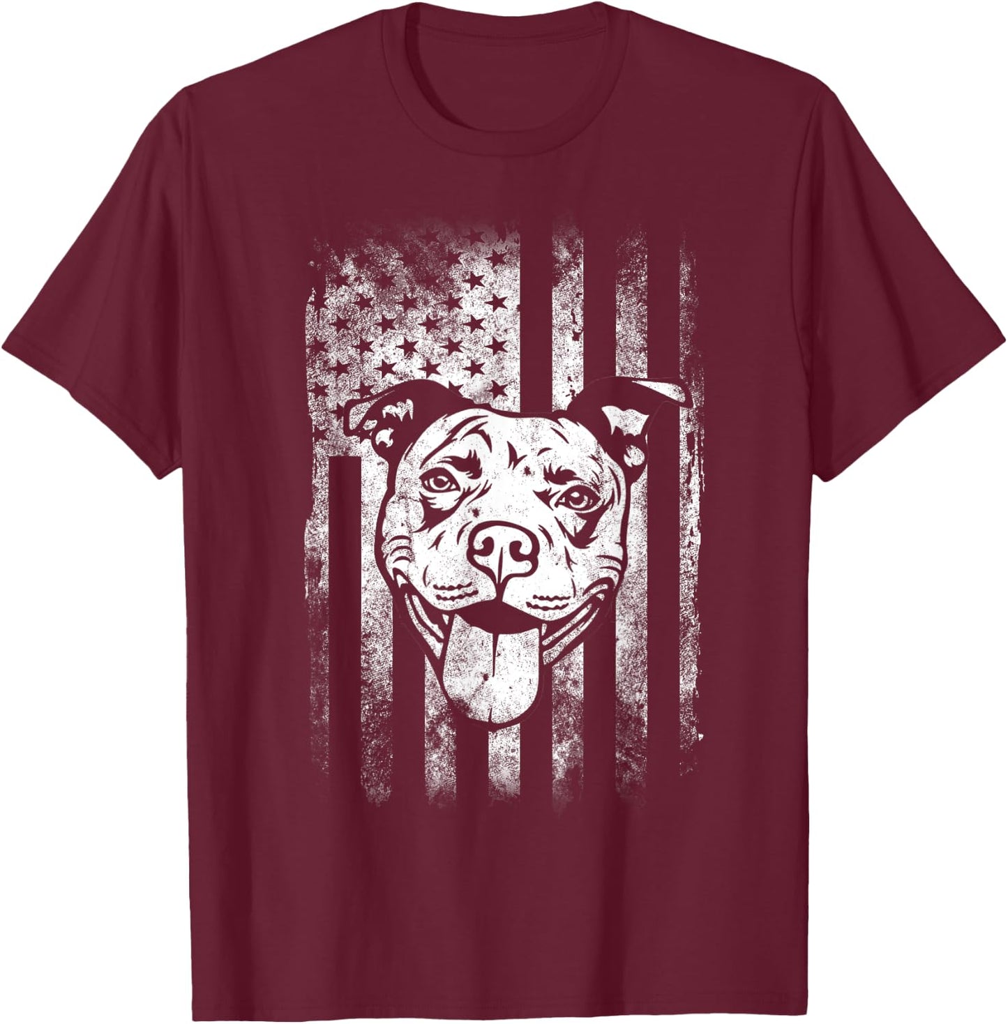 Patriotic Pitbull American Flag Dog Lover Men T-Shirt - T-Shirt | Maroon