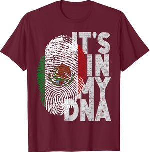 Mexico Mexican It's In My DNA Hispanic Flag Fingerprint T-Shirt - T-Shirt | Maroon