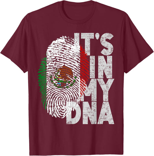 Mexico Mexican It's In My DNA Hispanic Flag Fingerprint T-Shirt - T-Shirt | Maroon