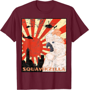 Squawk Zilla Moluccan Cockatoo Parrot Squawking T-Shirt - T-Shirt | Maroon