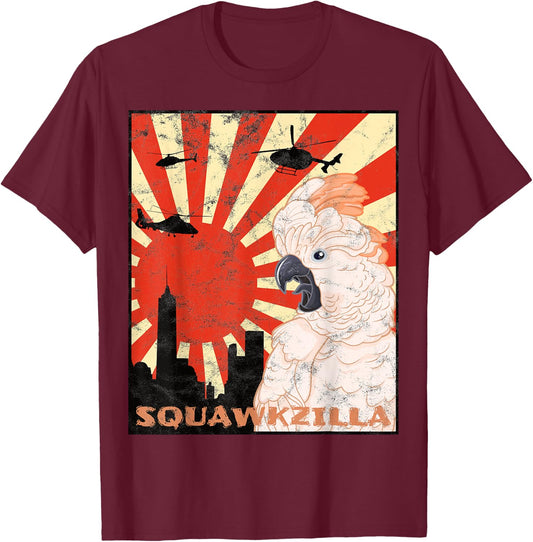 Squawk Zilla Moluccan Cockatoo Parrot Squawking T-Shirt - T-Shirt | Maroon