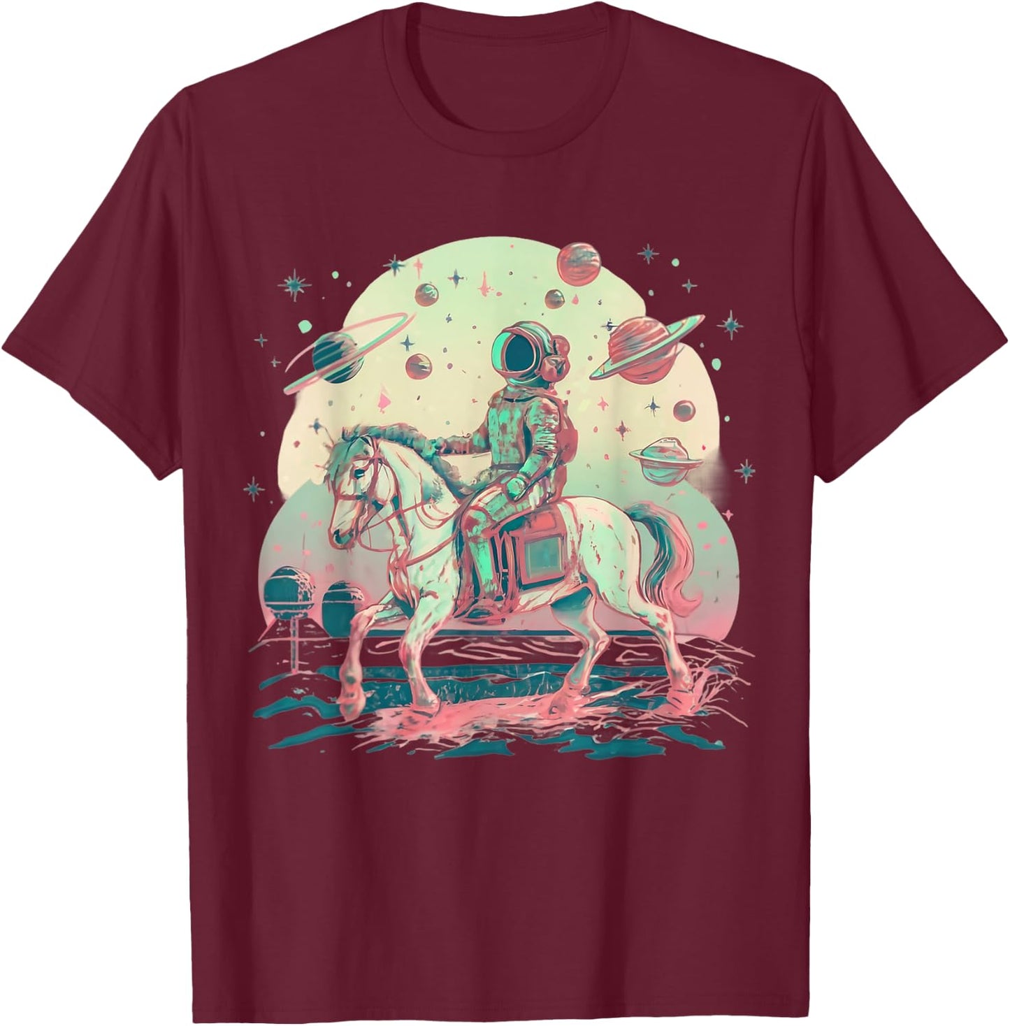 Astronaut Cowboy Riding a Horse in Space T-Shirt - T-Shirt | Maroon